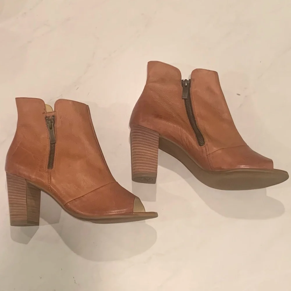 Paul Green Bellini Brown Leather Peep Toe Boot Block Heel Zipper - Picture 2 of 8